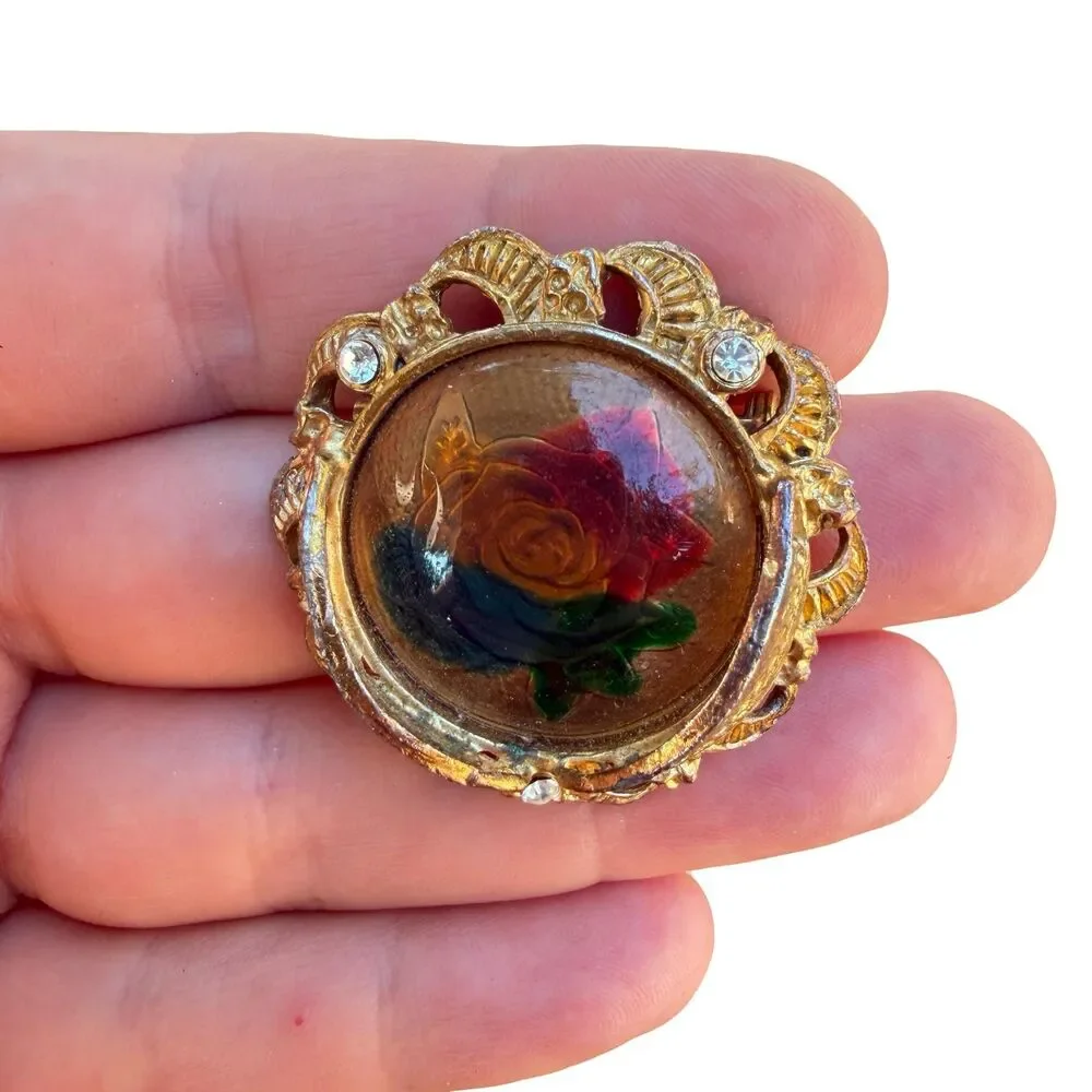 Vintage Jewelry Colorful Rose Brooch Unique Floral Pin